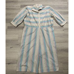 Vintage Schrader Sport Shirt Dress Womens L XL Petite Striped 1970s Secretary